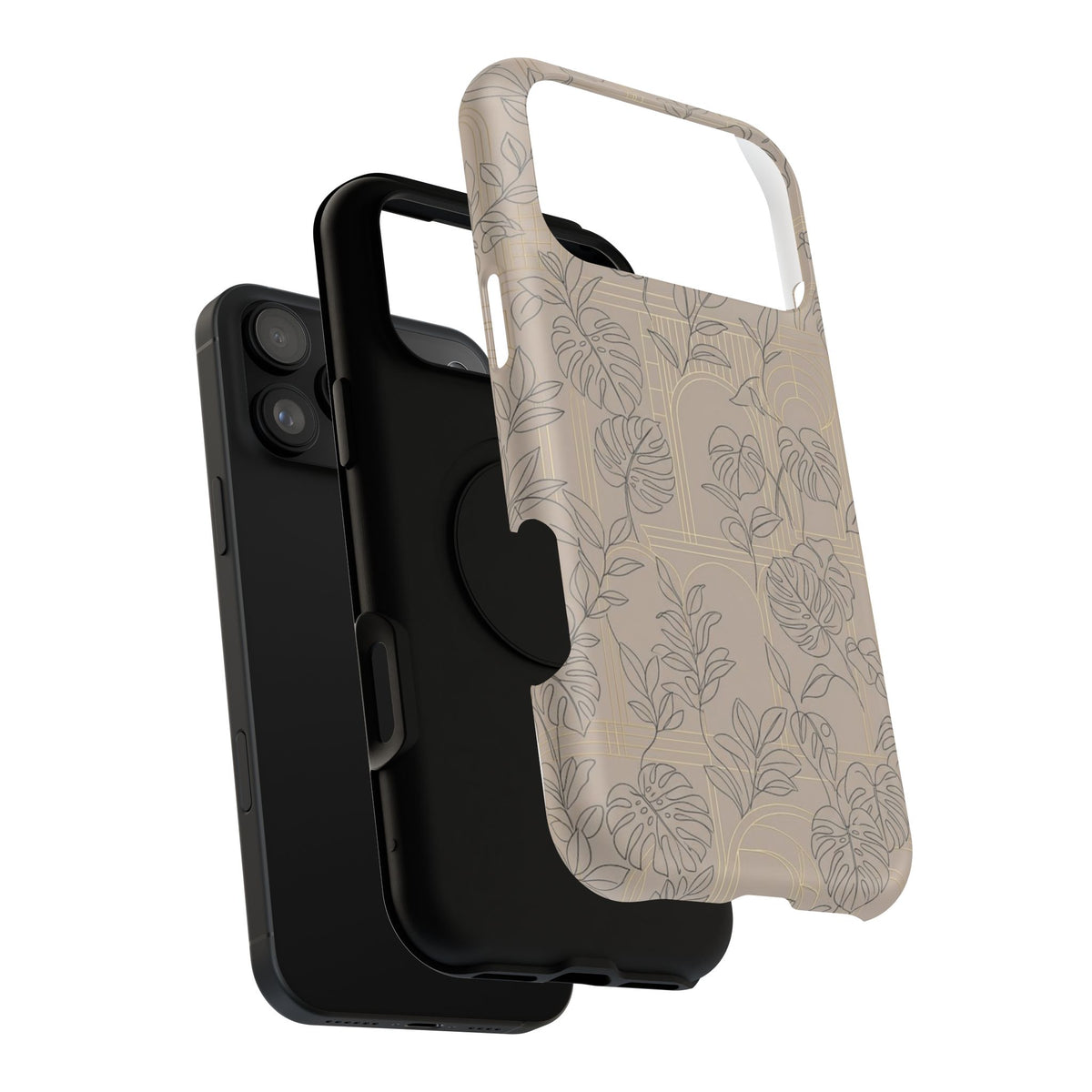 Neutral Leaf Pattern - Impact Resistant Phone Case