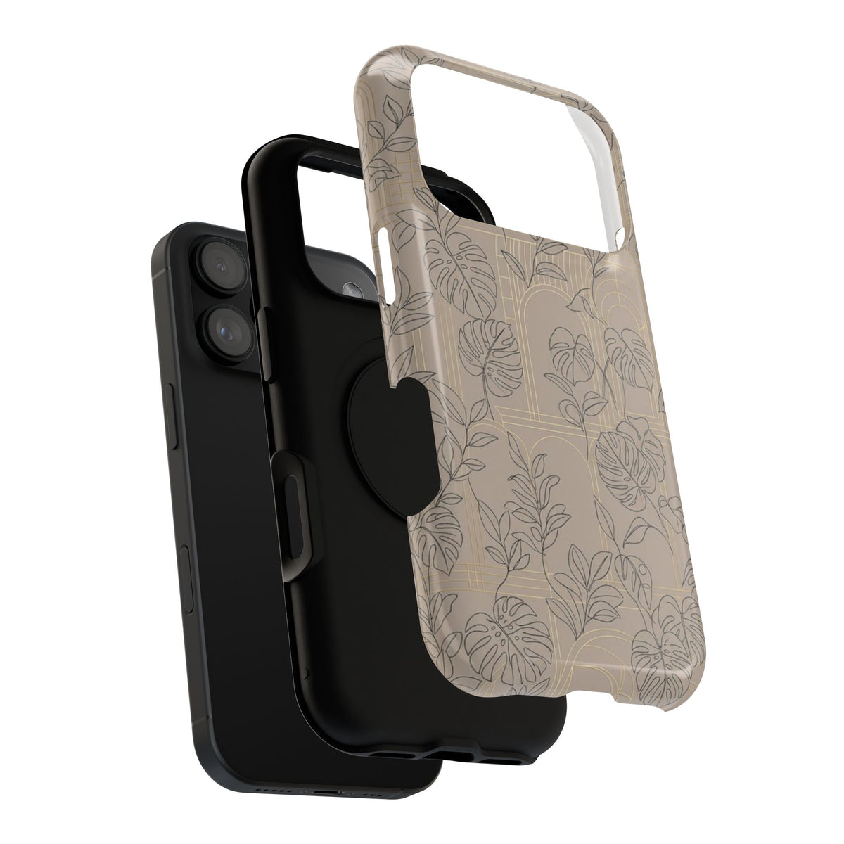 Neutral Leaf Pattern - Impact Resistant Phone Case