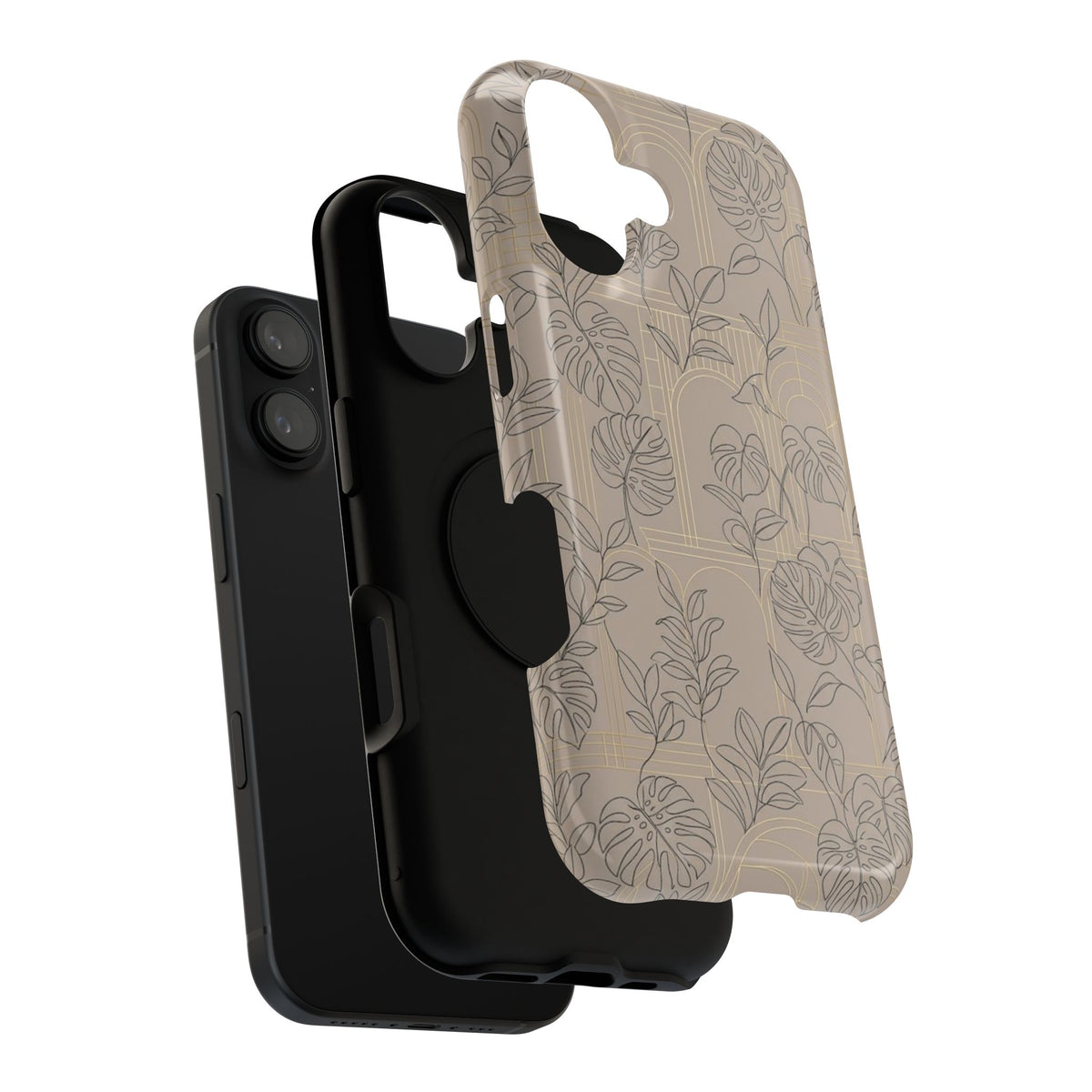 Neutral Leaf Pattern - Impact Resistant Phone Case