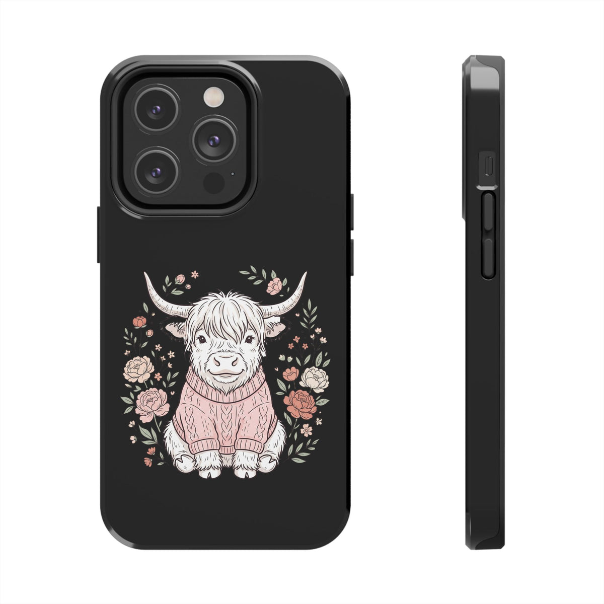 Highland Cow Floral Tough Phone Case