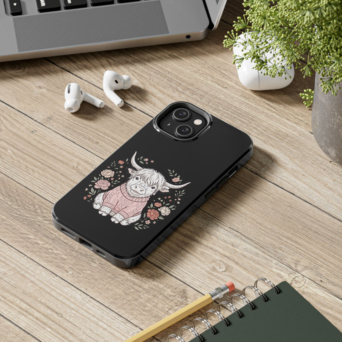 Highland Cow Floral Tough Phone Case