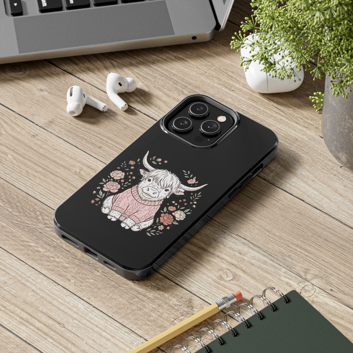 Highland Cow Floral Tough Phone Case