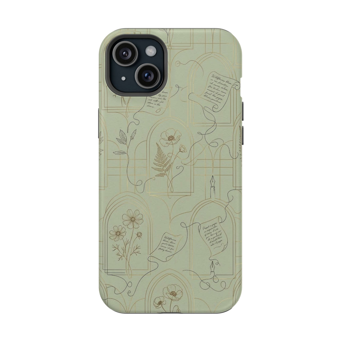 Vintage Botanical Script Design - Impact Resistant Phone Case