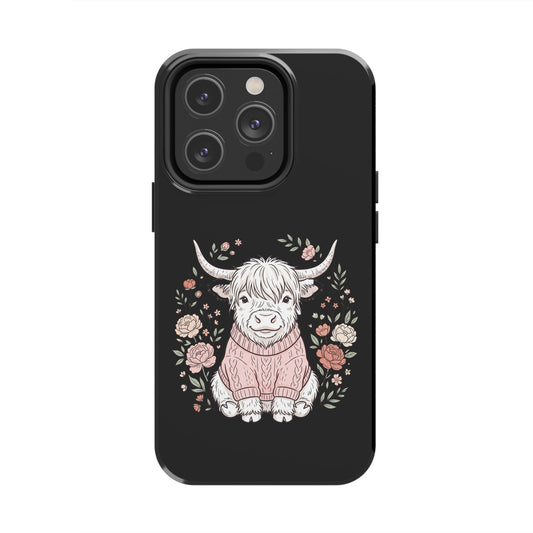 Highland Cow Floral Tough Phone Case