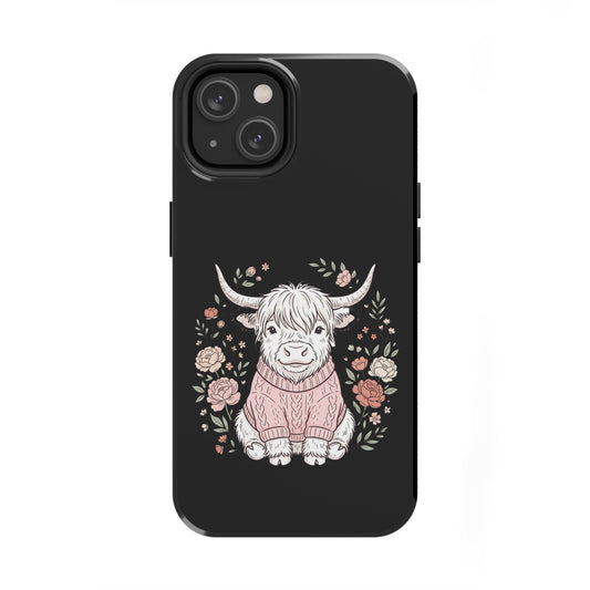 Highland Cow Floral Tough Phone Case