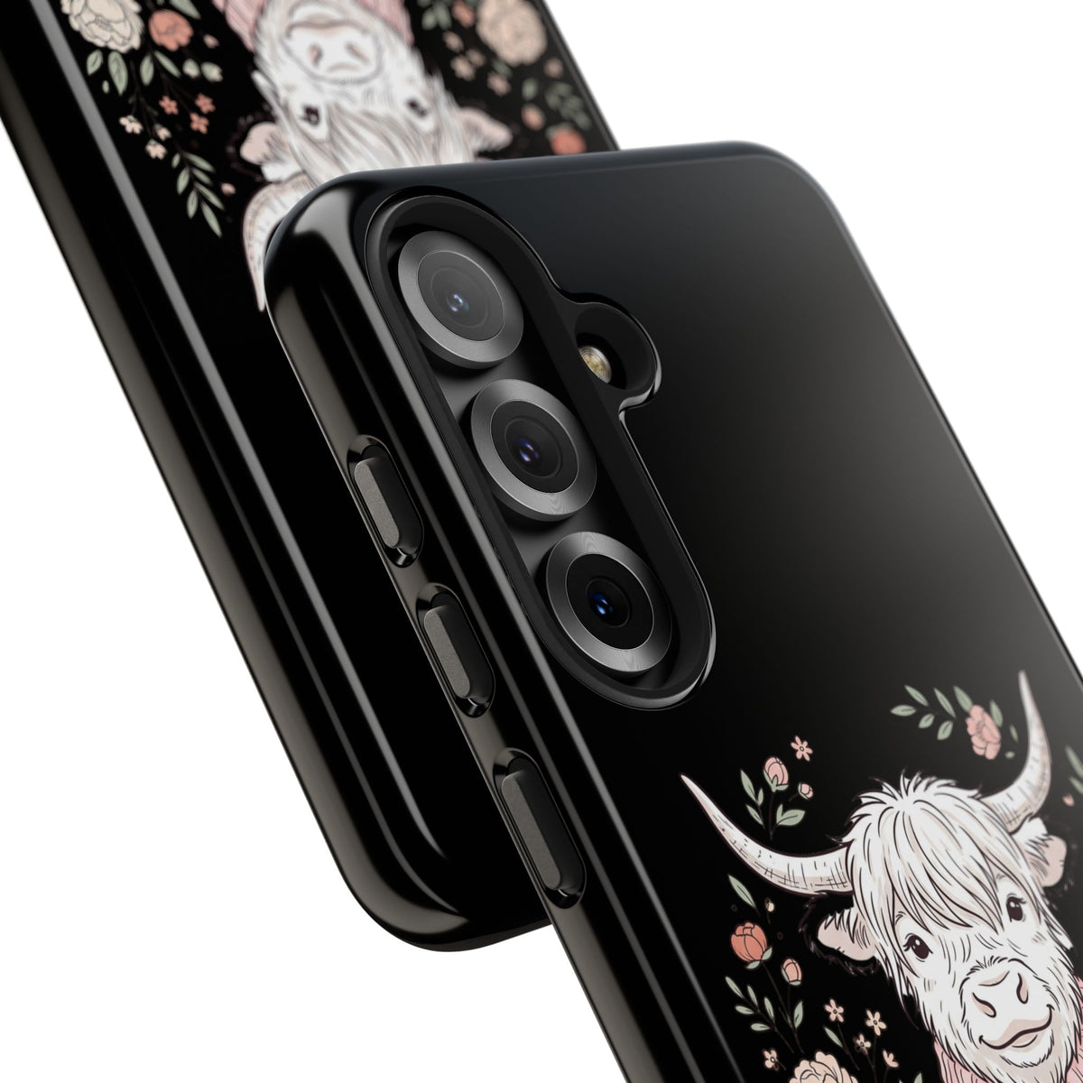 Highland Cow Floral Tough Phone Case