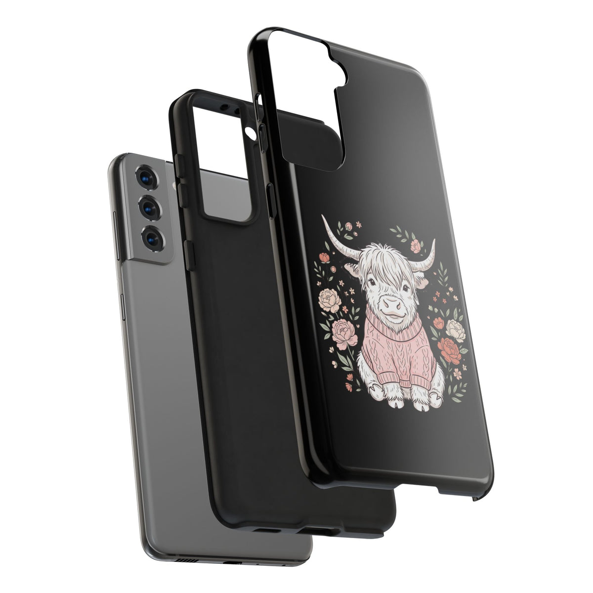 Highland Cow Floral Tough Phone Case
