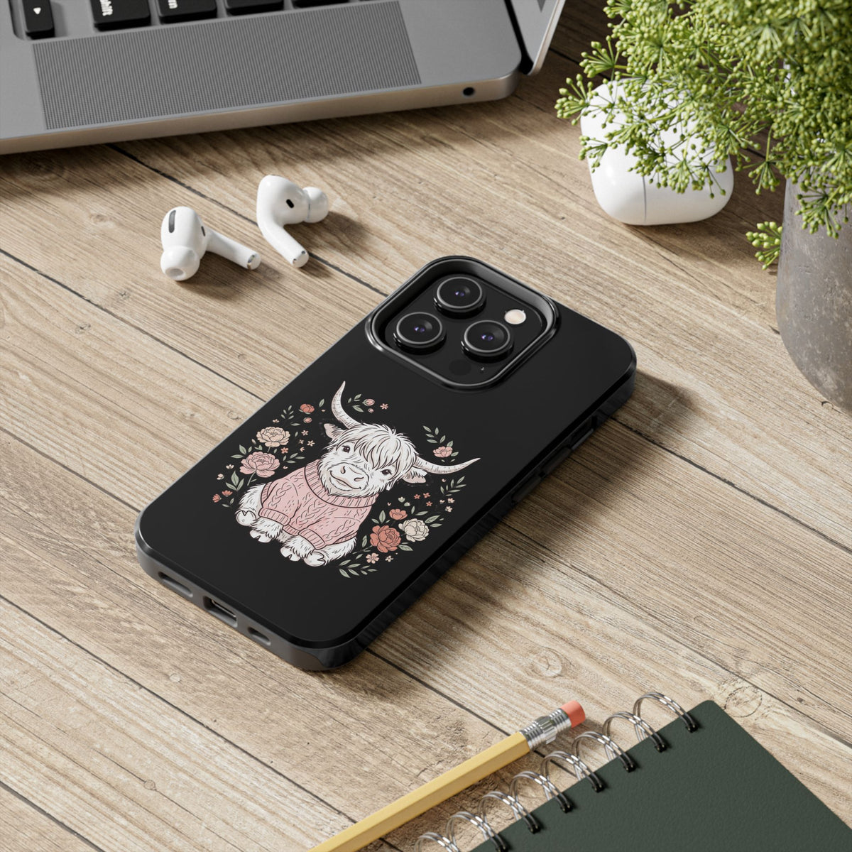 Highland Cow Floral Tough Phone Case
