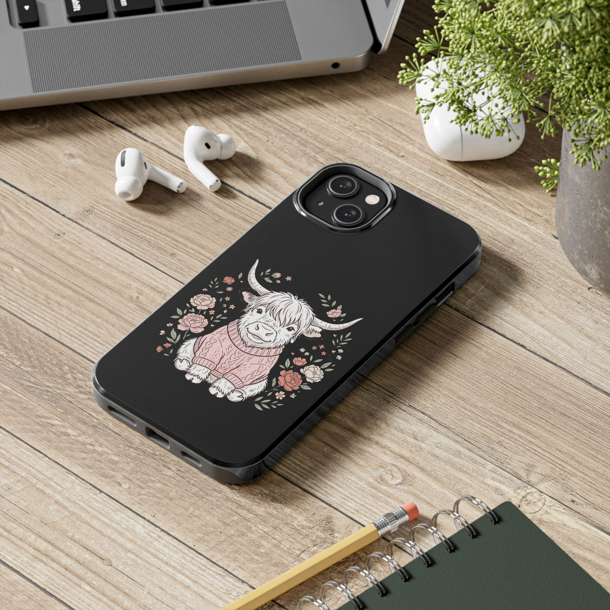 Highland Cow Floral Tough Phone Case